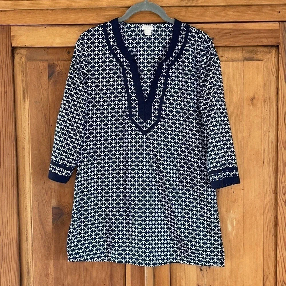 J. Crew Blue & White Cotton V Neck Tunic Sz. Small - Picture 8 of 9